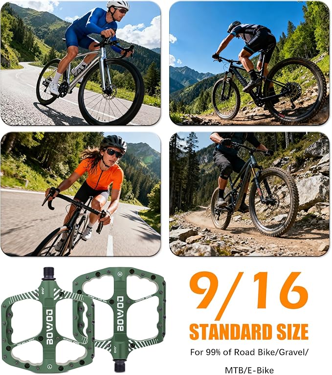 Bike Pedals 9/16" Lightweight Non-Slip Bicycle Platform Pedals - Fits Most Adult Bikes & Mountain Bikes &MTB, Road Bikes and Slip-Resistant Design