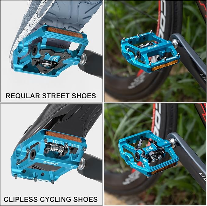 Mountain Bike Pedals with Reflector- Dual Function Plat & Clipless Pedals, Bicycle Pedal 9/16”Compatible with SPD - 3 Sealed Bearings Bicycle Platform Mountain Pedals