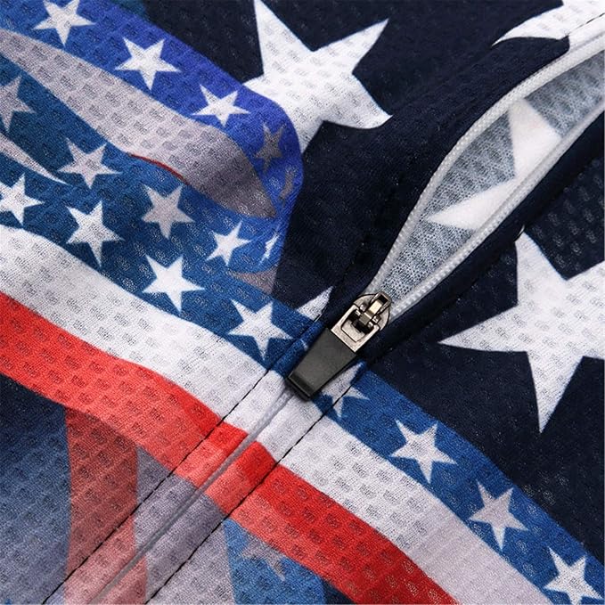 JPOJPO USA Cycling Jersey Men Short Sleeve Bike Shirts Biking Jersey Summer American Bicycle Tops with 3 Pockets Reflective