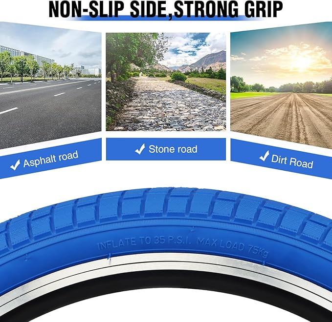 12/16/20x2.125 Bike Tires 1/2 Pack 12/16/20 Inch Kids Folding Replacement Tire/Tube Suitable for Tires 12/20x2.1 12/16/20x2. 125 12/20x2.25, Multiple Colors