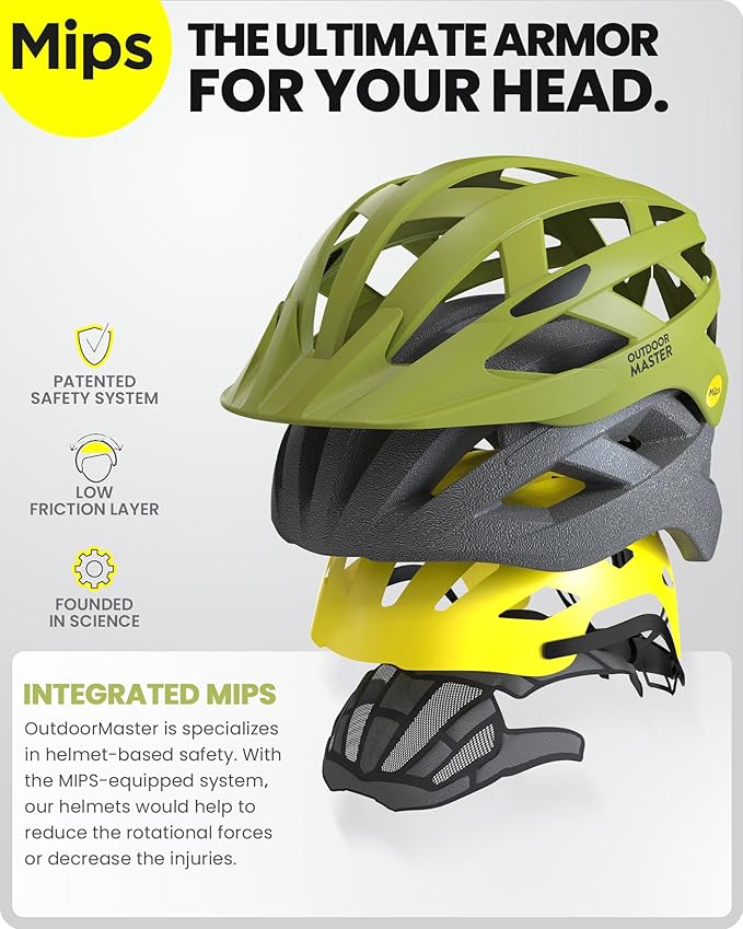 OutdoorMaster Gem Recreational MIPS Cycling Helmet - Two Removable Liners & Ventilation in Multi-Environment - Bike Helmet in Mountain, Motorway for Youth & Adult