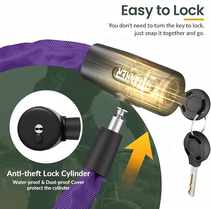 Titanker Bike Chain Lock with Keys, 3.3 Feet Security Heavy Duty Anti-Theft Bicycle Chain Locks for Bike, Motorcycle, Bicycle, Door, Gate, Fence, Grill (6mm, 8mm, 10mm Thick Chain)