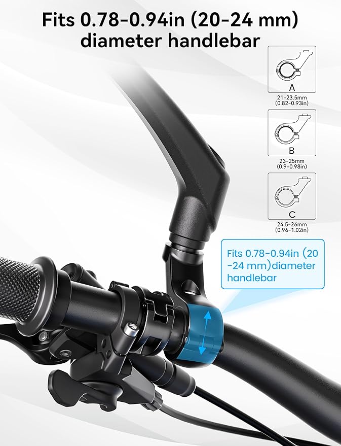 Bike Mirror Handlebar Mount 360° Adjustable and Rotatable, Wide Bicycle Mirrors for Handlebars with Long Arm, Safe HD Bike Rear View Mirror for Scooter, Motorcycle, Foldable Ebike Accessory Right