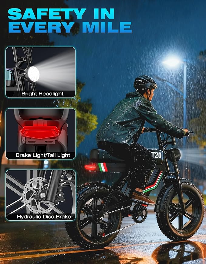 Electric Bike for Adults,2500W Peak Motor, 100 Miles, 48V 23AH Battery Electric Dirt Bike, 33MPH, NFC/Password Unlock, 7-Speed, Dual Suspension 20" Fat tire Ebikes for Adults