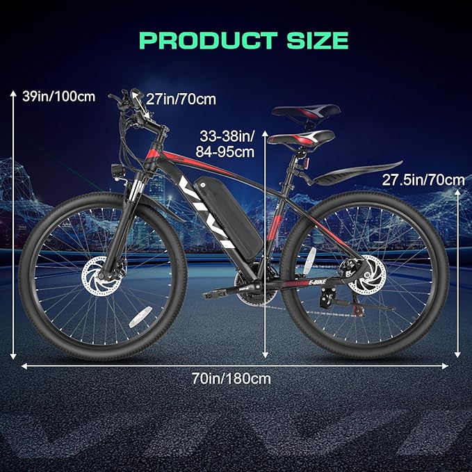 Vivi Electric Bike for Adults, 27.5" Electric Mountain Bike, Peak 1000W Ebike 22MPH Electric Bike with 48V 499.2WH Battery, Up to 50 Miles, 21 Speed Adult Electric Bicycles, SGS Certified to UL2849