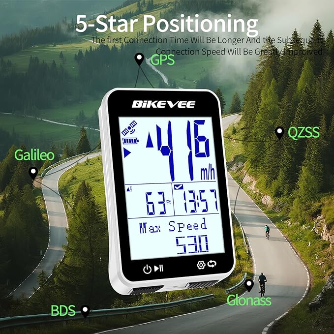 GPS Speedometer & Odometer - Wireless Bike Computer, Auto Start/Stop, Auto Backlight, IPX7 Waterproof, 2.4" LCD, Cycling Tracker in MPH & KM/H