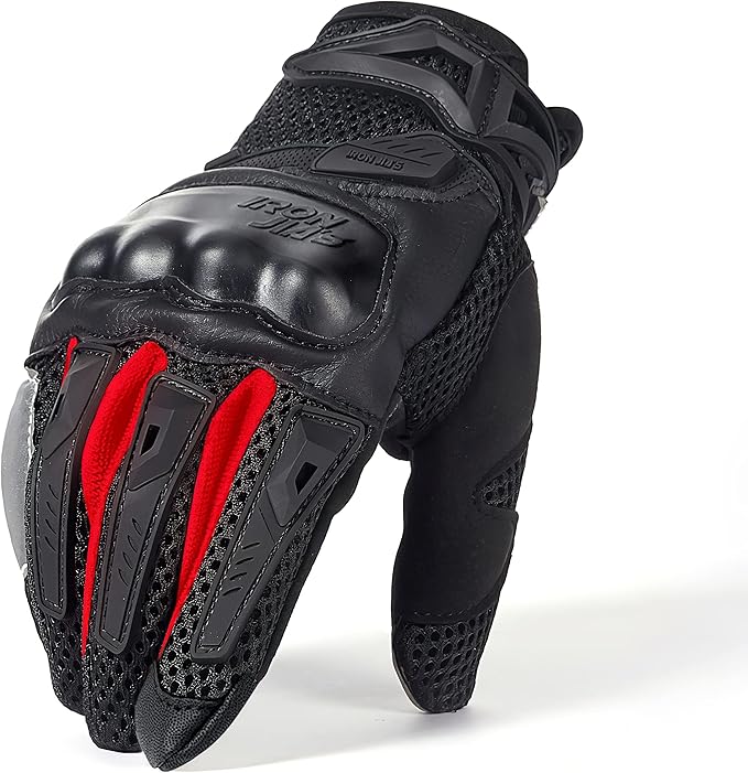IRON JIA'S Motorcycle Gloves for Men and Women - Motorbike Powersports Racing Gloves with Hard Knuckle Touchscreen for BMX ATV MTB Riding (Red L)