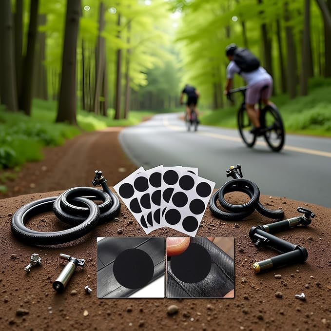 24Pcs Black Bike Tire Patch Kit,Glueless Bike Repair Patch, Round for Bicycle Tube Patches,Bike Inner Tube Repair Kit,Bike Patch Kit for Road and Mountain Bikes Tire Repair Kits Tires and Tubes