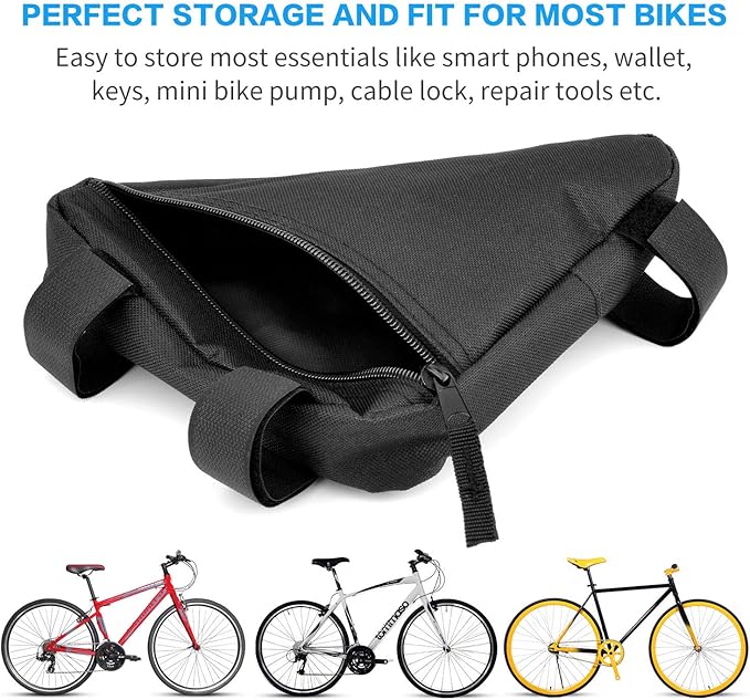 Bike Triangle Frame Bag - Bicycle Cycling Handlebar Front Pouch Saddle Storage Bag for Road and Mountain Bikes (Black)