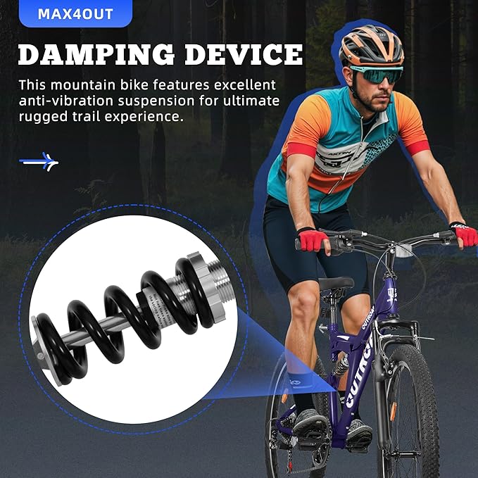 26 inch Mountain Bike Dual Full Suspension, Outdoor Hybrid Bikes,7-Speed/High-Carbon Steel, for Men Women Adult, MTB Bicycle with Suspension Fork,Sleek Colors
