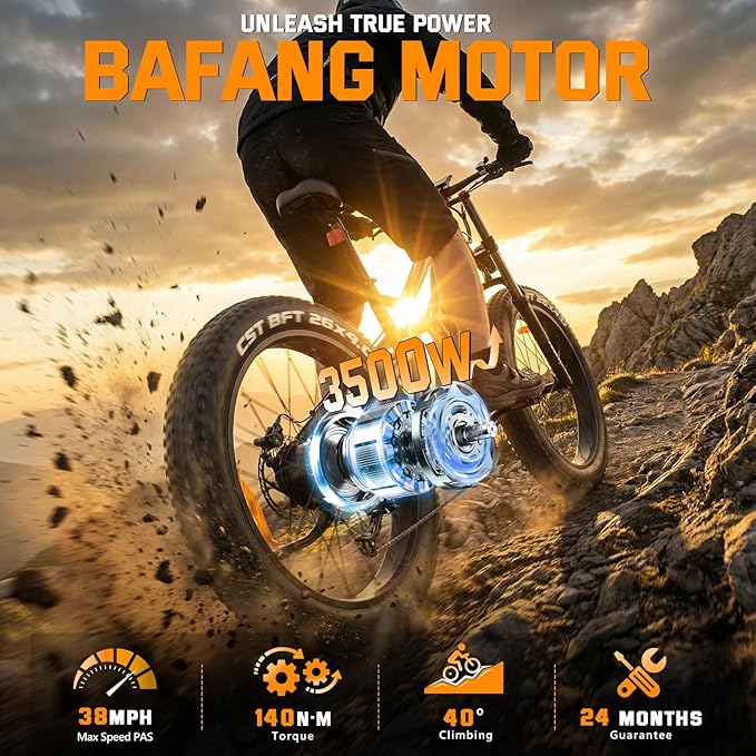 FREESKY 3500W BAFANG Motor Electric Bike for Adults, 48V 30Ah Samsung Cells Battery Ebike 120 Miles, 38+MPH, 26" Fat Tire Dirt All-Terrain Mountain E Bike, Full Suspension, UL 2849 Certified by TÜV