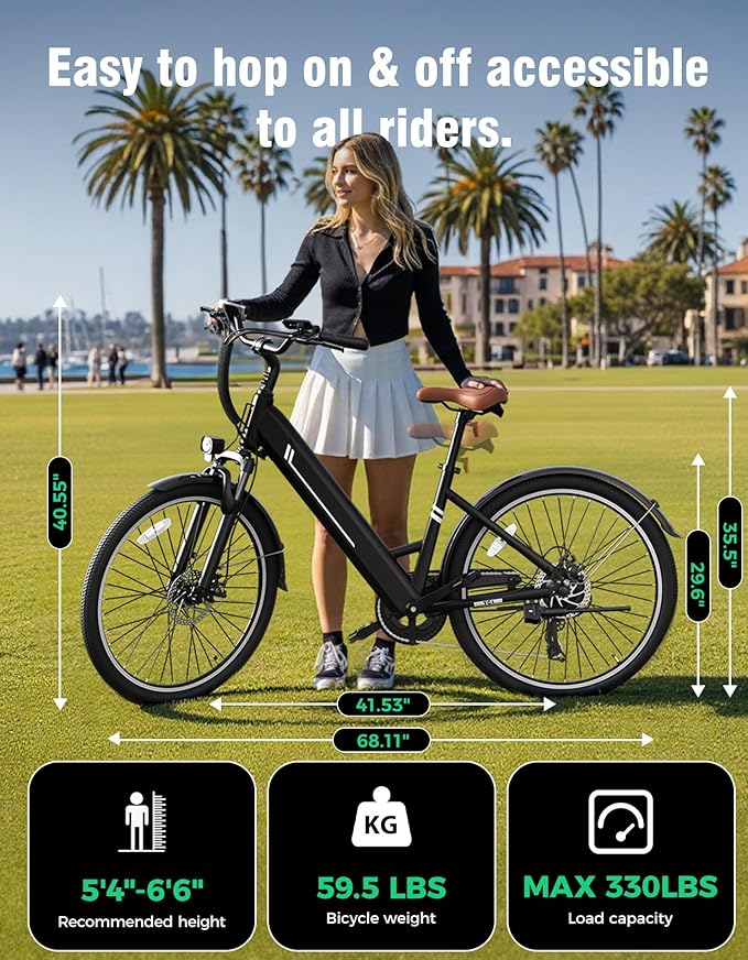 26" Electric Bikes for Adults, Peak 1000W Electric Bike, Up to 25MPH&40 Miles, Ebike for Adults with 375Wh Removable Battery, 7-Speed&Front Suspension Commuter Ebike for Outdoor (Jet Black)