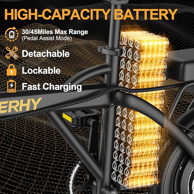 WERHY Electric Bike for Adults, 500W Motor, 22 MPH Max Speed Folding Ebike, 14" Electric Bicycles, Max 30/40 Miles Range (Pedal Assist Mode), Mini E Bikes