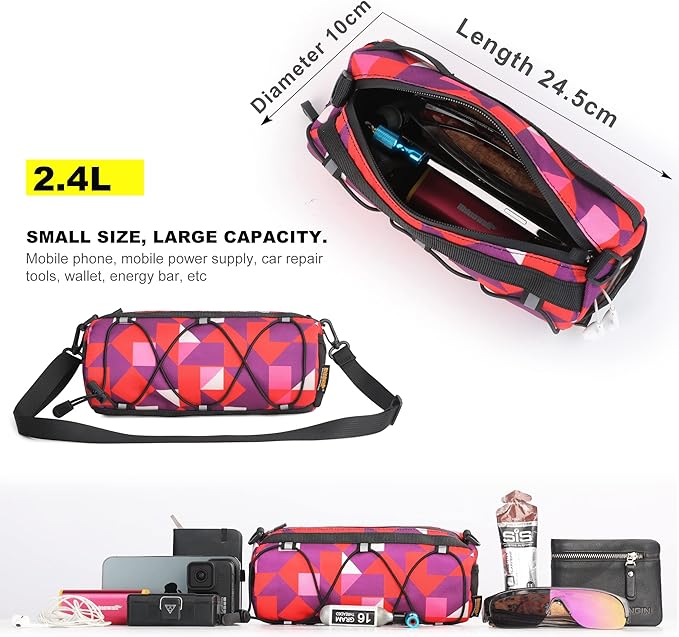 Rhinowalk Bike Handlebar Bag, Bicycle Front Bag Frame Storage Roll Bag Mountain Road Bikes Commuter Shoulder Bag Professional Cycling Accessories