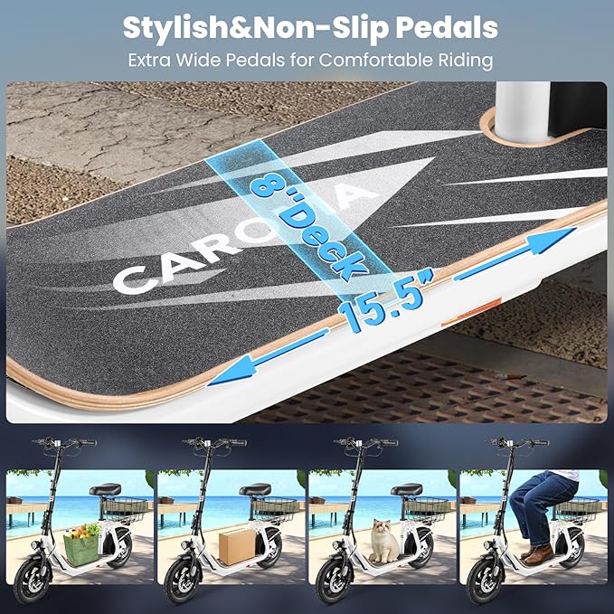 Caroma Peak 1200W/800W Electric Scooter with Seat, 30 Miles Max Range, Electric Scooter Adults, Up to 20MPH Foldable Escooter with Basket,Key Start Adjustable E-Scooter