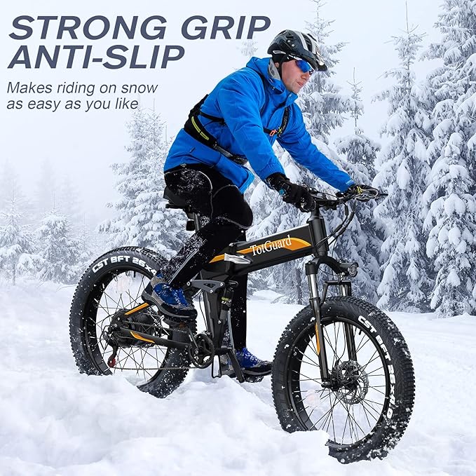 Wooken 26" x4.0 Fat Tire Electric Bike, Folding Electirc Bike for Mountain Commuter, Peak 1000W Motor 21.6 MPH, Ebikes for Adults with 48V/10.4Ah Removable Battery, Suspension Fork, 21 Speed Ebike