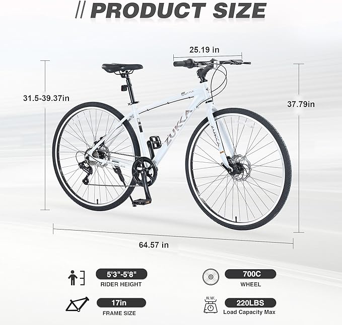 7 Speed Hybrid Bike, Aluminum Alloy Frame, Double Disc Brakes, 700C Road Bike, Fast Acceleration, Suitable Aerodynamic Riding Position for Men and Women City Bicycle