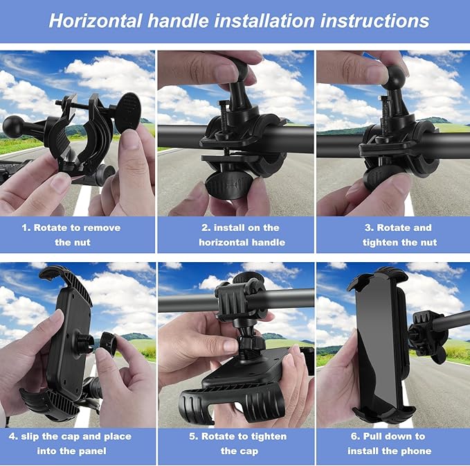 Bike Phone Holder, Phone Holder for Bike, Four Corners Firmy Clamp Bike Cell Phone Holder, 360 Degree Rotation Bike Phone Mount， Accessories for iPhone Smartphone