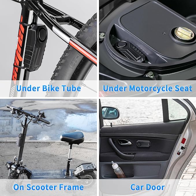 WSDCAM 113dB Loud Anti Theft Vibration Sensor Alarm Systems for Electric Bike Motorcycle Golf Car Trailer Mailbox Garage Door Waterproof Home Security Bike Accessories Bike Alarm with Remote