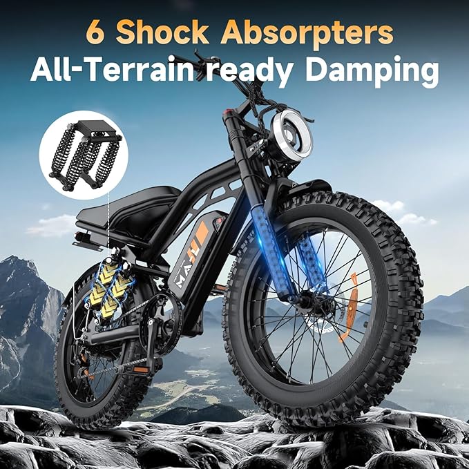 Electric Bike for Adults, 1500W-3000W Peak Ebike with Full Suspension, 20" x 4.0 Fat Tire Retro Scrambler Moped Style, 48V/52V Long Range All-Terrain Electric Bicycle, UL 2849 Certified