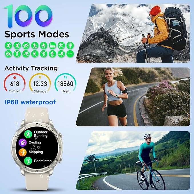 BENIO Smart Watch, Health Fitness Tracker Watch for Men Women IP68 Waterproof, Multi-Sport Mode Activity Tracker, Heart Rate/SpO2/Sleep/Stress Pedometer Step Calorie Counter for Android & iPhone