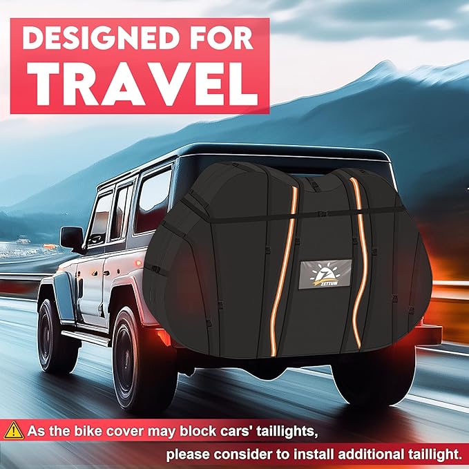 Zettum Bike Cover for Transport 3 Bike - 600D Travel Bike Covers for Bikes on Rear Bike Rack Waterproof & Heavy Duty, Outdoor Full Bicycle Rack Cover for Three Bikes on Car Hitch Storage