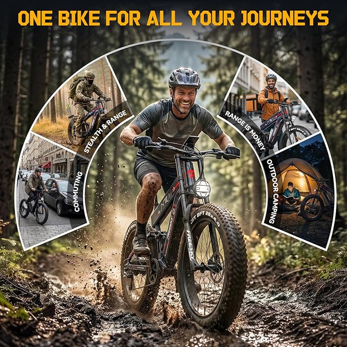 FREESKY Dual Battery 48V 41AH 160 Mile 40MPH Electric Bike for Adults, 4000W High-Torque Single Motor Long Range Fast Fat Tire Ebike, 26" Full Suspension Mountain E Bike, UL 2849 Certified by TÜV