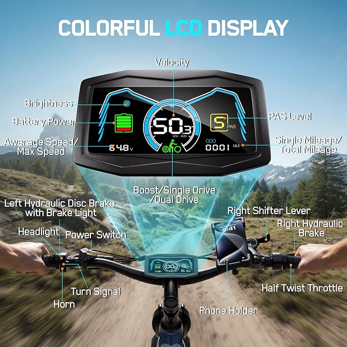 6000W Electric Bike for Adults, 45MPH Dual Motor Ebike, 60V 1200WH E Bike, 100 Miles Bicycle, Full Suspension, Dual Hydraulic Disc Brake Ebike, Charge Voltage 67.2V, Brake/Turn Signal