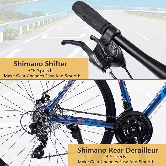 Adult Hybrid Bike 24 Speed Hybrid Bike Disc Brake 700C Road Bike, Aluminium Alloy Frame,Disc Brake,Racing Bicycle,Commuter Bike,for Men Women's City Bicycle