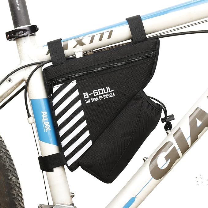 CoverON CoreLife Bike Bag with Water Bottle Holder, Sport Cycling Frame Storage Bag Bicycle Pouch Triangle Saddle Strap-On Cup Handlebar Accessories Pack for Road Mountain - Black