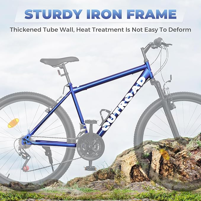 26" Mountain Bike, 7-Speed Lightweight High-Carbon Steel Frame, V Brakes & Front Suspension - Adjustable Ergonomic Seat for Men & Women(Quick Assembly, Multiple Colors)