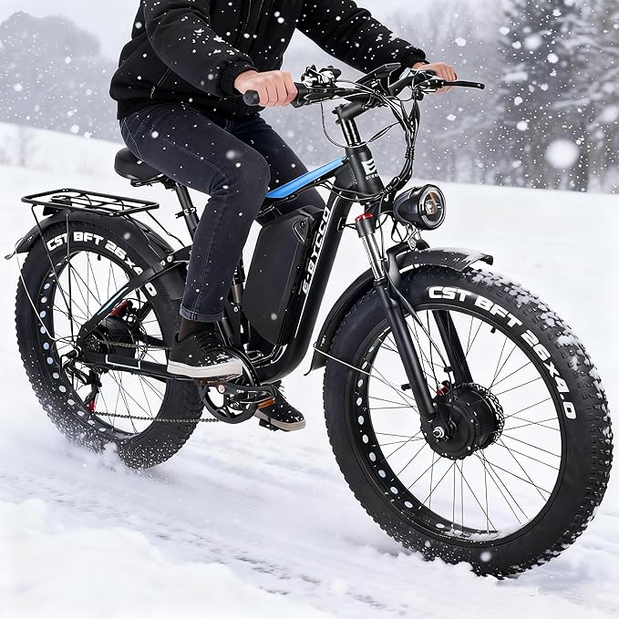 6000W Electric Bike for Adults, 52V 32AH Dual Motor E-Bike, Up to 100Mile & 45MPH All-Terrain Fat Tires Full Suspension 24/26 Inch Electric Bicycles Hydraulic Disc Brake for Road UL2849 by SGS