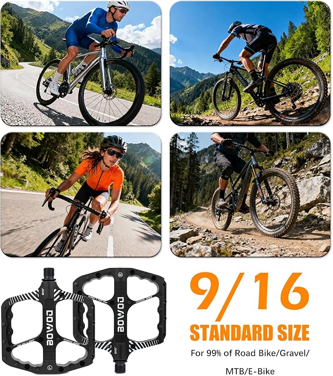 Bike Pedals 9/16" Lightweight Non-Slip Bicycle Platform Pedals - Fits Most Adult Bikes & Mountain Bikes &MTB, Road Bikes and Slip-Resistant Design