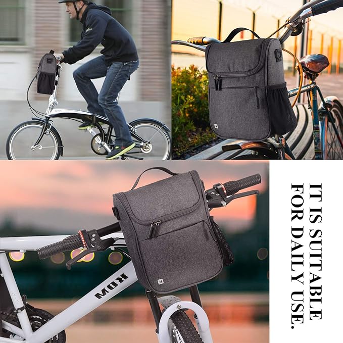 CamGo Handlebar Bag for Bike Canvas Shoulder Bags Small Handbag Cycling Front Basket Bicycle Top Tube Storage Pack with Rain Cover Grey