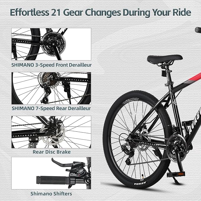 AVASTA Earth 26 27.5 inch Mountain Bike with 21-Speed, Aluminum Frame, Dual Disc Brake, Comfortable Saddle, Multiple Colors