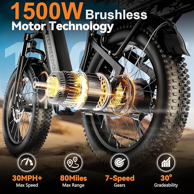 1500W Motor Electric Bike for Adults 80 Miles 30MPH Ebike 20" x 4 Fat Tire 48V 20Ah Removable Battery Mountain E Bike Commuter Front Suspension Bicycles Men Women