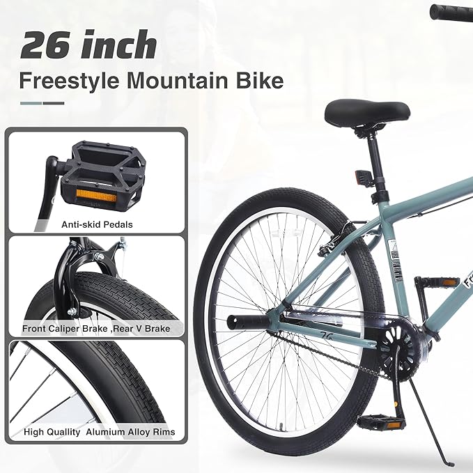 Freestyle Teen Bike Double Disc Brakes 26 inch BMX Bike High-Aluminum/Carbon Steel Frame, for for Teen Bike and Adult Bikes, with 2 Pegs, Bicycles for Men and Women, Multiple Colors