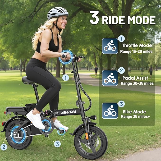 Foldable Electric Bike for Adults and Teens, 750W Peak Motor Ebike, 14" Folding E-Bike with 20 MPH, 30-35 Miles PAS Range, Electric Bicycle with 48V Removable Battery