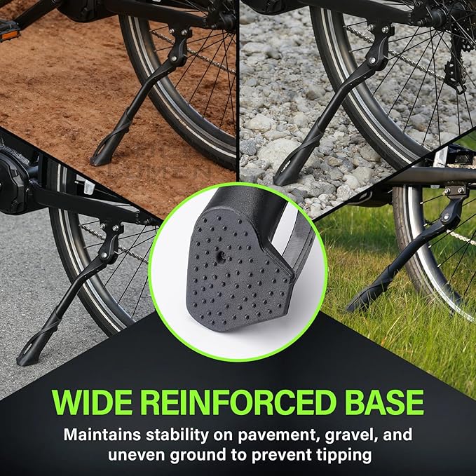 Bike Kickstand Side Mount - Durable Bicycle Kickstand for Mountain & Road Bikes - Adjustable with Wide Base Fits 26"/29" Wheels - Alloy Kickstand Supports 35kg - Rear Mount Bracket