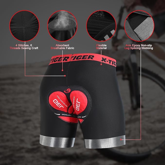 X-TIGER Cycling Underwear Mens Bike Shorts 5D Padded Mountain Biking Riding Shorts with Anti-Slip Leg,Bicycle Liner Shorts
