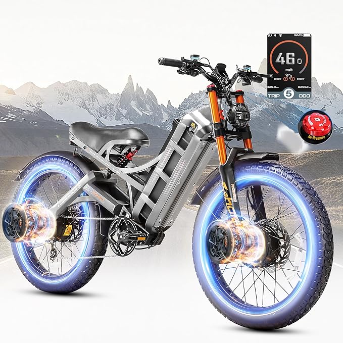 eAhora 2025 Latest Romeo Pro 3/2/Pro 5600W/50Mph 4000W/46Mph Dual Motor Electric Bike for Adults, 60V/80Ah 52V/70Ah 250+Miles Long Range Ebike 26''*4.0 Fat Tire Full Suspension Off-Road Ebike, UL2849