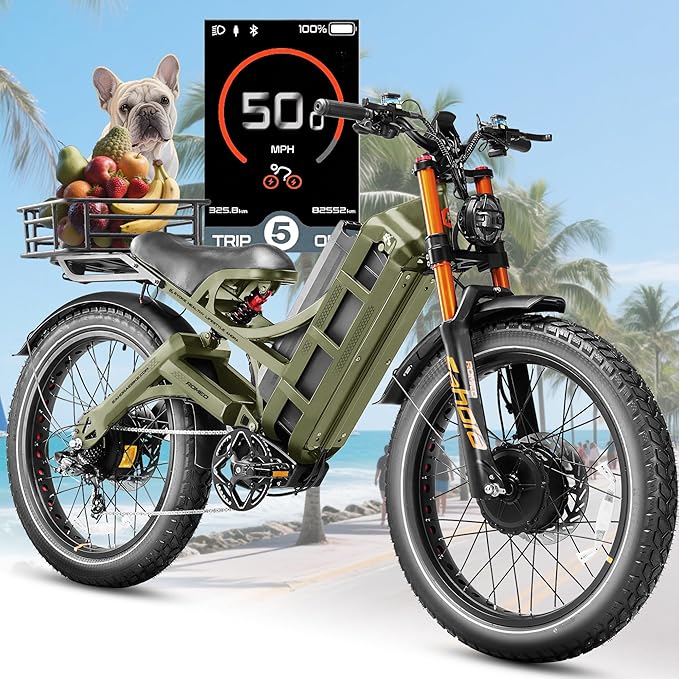 eAhora Romeo Pro 3/2 [2026] 46-50 Mph Electric Bike for Adults, Peak 5600W Dual Motor Ebike, 60V/52V 80Ah/70Ah 250 Miles Long Range E Bike, 26”*4.0 Fat Tire Air Full Suspension Off-Road E-Bike