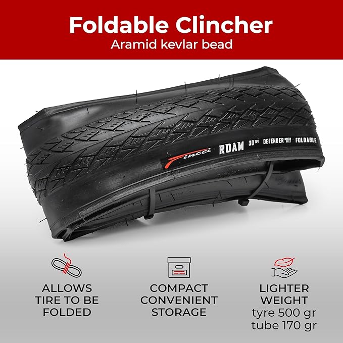 Fincci City 700x35c Bike Tire with 700c Bike Tube Schrader/Presta - 2er Foldable 700c Tires, 37-622 with 1 mm Puncture Resistant - Kevlar Road Bike Tires 28 inch for Touring, Hybrid, Electric Bicycles