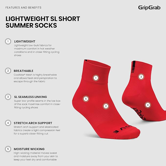 GripGrab Lightweight SL Performance Summer Cycling Socks Eyecatching 2 Lengths Road Mountain Gravel Bike Indoor Biking