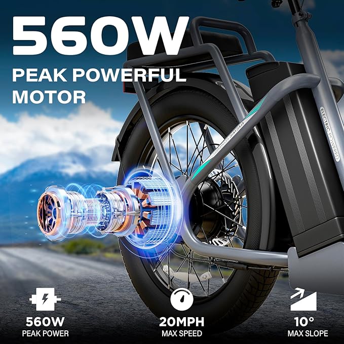 Caroma Peak 500W Electric Scooter with Seat, 20" Fat Tire Electric Bike with 36V Removable Battery, Up to 15Miles & 20MPH, Foldable Adult Electric Bicycles for Commuting with Basket (Grey)