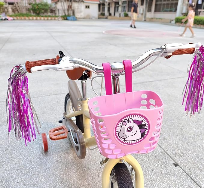 Girls Bike Decorations Kid Bicycle Accessories Kit- Bike Wheel Spoke Beads,Bike Streamers Tassel Ribbon, Bike Horn Bell,Bike Front Handlebar Basket
