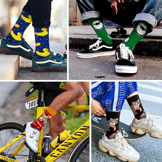 WeciBor Men's Dress Funny Crazy Colorful Novelty Combed Cotton Crew Socks 12 Pack - Size 7-10/10-13/13-15
