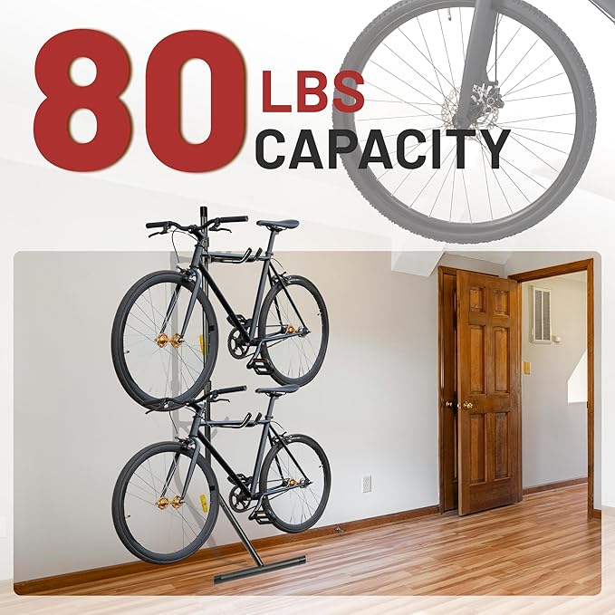 KUAFU 2 Bike Bicycle Vertical Gravity Hanger Stand, Bike Home Adjustable Storage Rack, In-Home Bicycle Bunk for Garages or Apartments,80 lbs