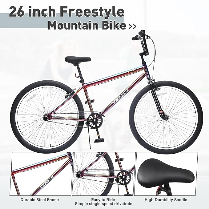 Freestyle Teen Bike Double Disc Brakes 26 inch BMX Bike High-Aluminum/Carbon Steel Frame, for for Teen Bike and Adult Bikes, with 2 Pegs, Bicycles for Men and Women, Multiple Colors