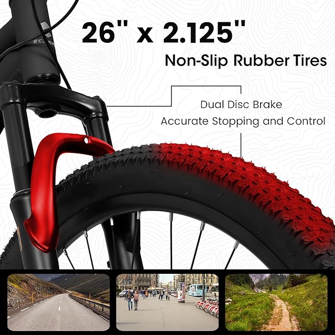 Ecarpat 24/26/27.5 Inch Mountain Bike, Full/Front Suspension Mens Boys Mountain Bike with 21 Speed Steel Frame and Dual Disc Brakes, Adult Sport Bicycle for Trail City Road, Gift Choice